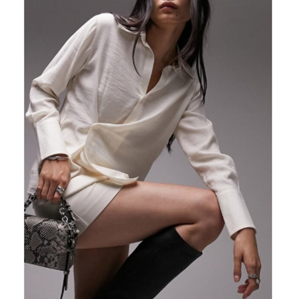 TOPSHOP Women's Cream Textured Conceptual Wrap Top Size 8 Viscose New Nordstrom